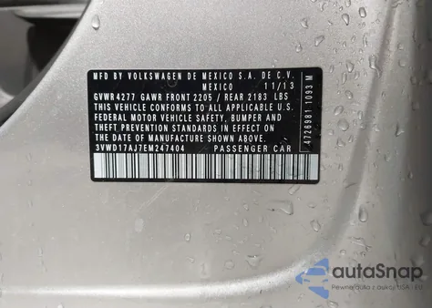 2014 Volkswagen Jetta 1.8T Se z USA, uszkodzony, nr VIN 3VWD17AJ7EM247404